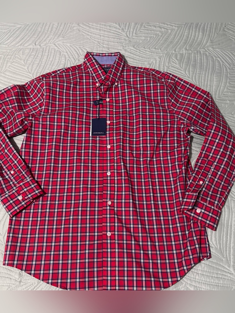 Crown & Ivy Shirt Mens Large Red Plaid Classic Fit Motion Flex Preppy NEW $65